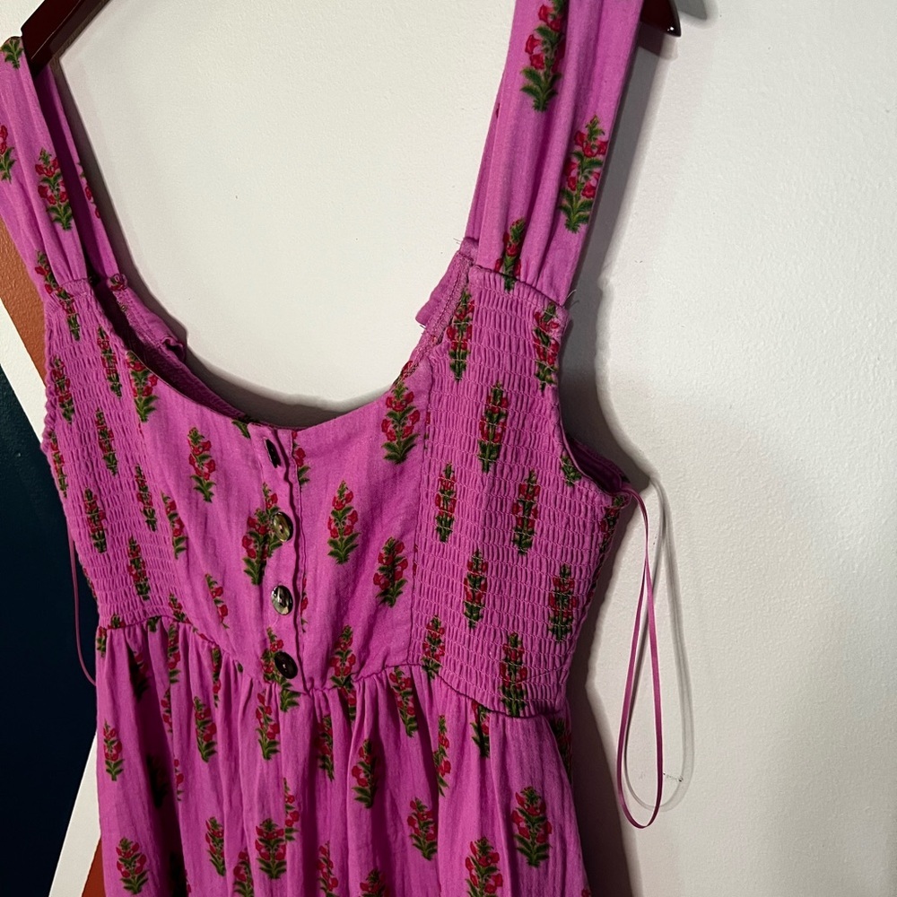 Pink Lily Floral Button-Front Sundress Garden Wedding Guest Dress - Picture 2 of 5